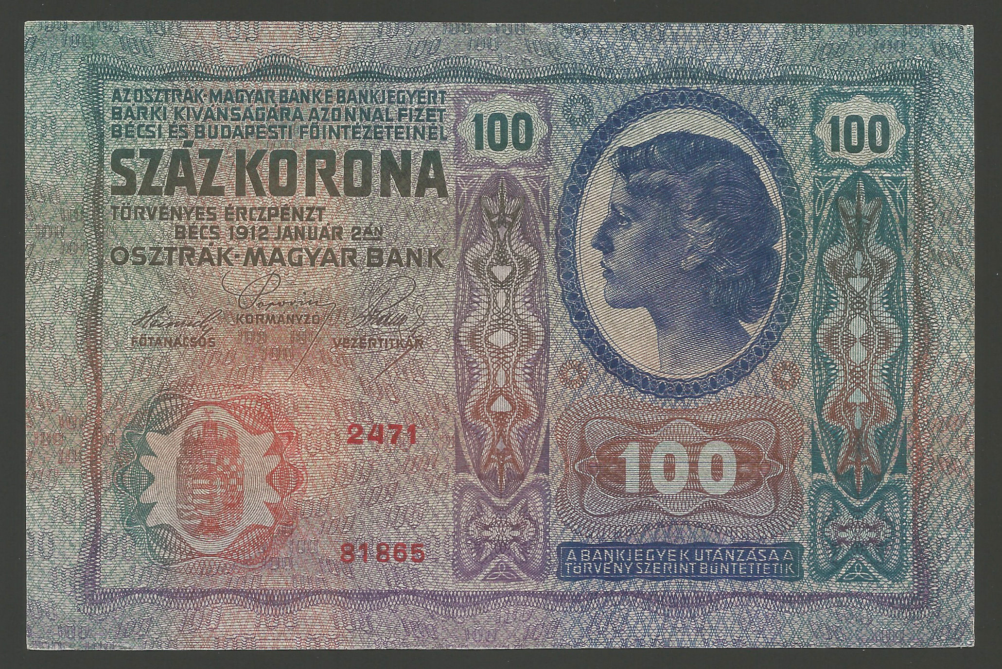 100korona1912gEFhajtatlan1