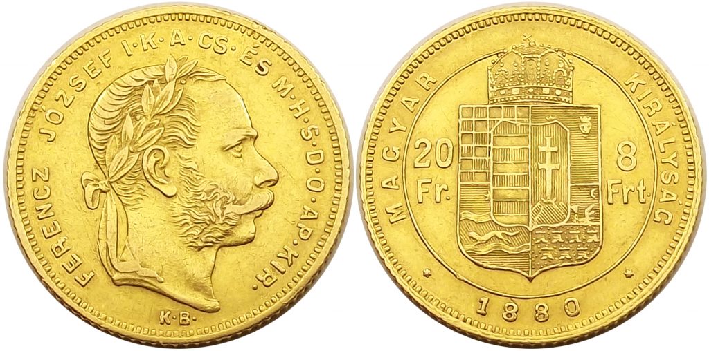 8 forint 1880 KB Ferenc József – fiatal portré – R!
