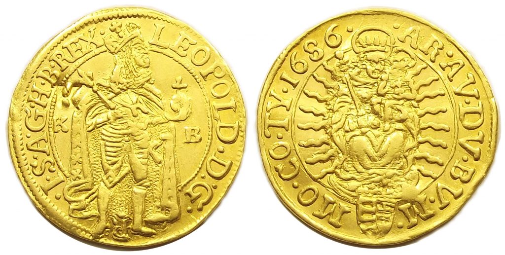 1 dukát 1686 KB I. Lipót ellenjeggyel
